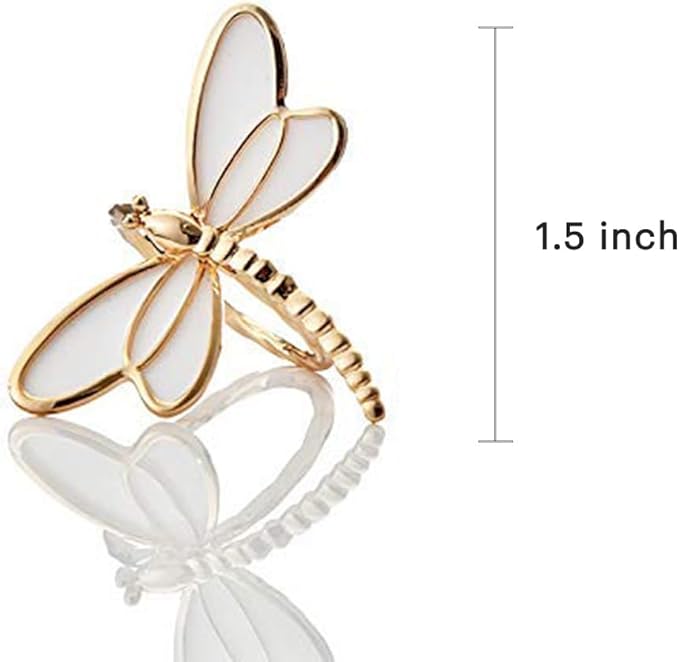 Decozen Set of 8 White Gold Napkin Rings in Dragonfly Design Festive Table Decor Setting for Holiday Wedding, Birthday, Kitchen, Home Decor Housewarming Gift - Mothers Day Decorations