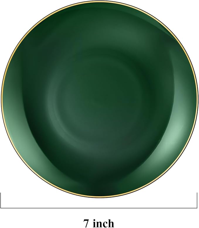 100 PCS Green Gold Plastic Plates, 7 inch Green Disposable Plates for Party, Disposable Dessert Plates for Party, Graduation, Birthday, Wedding