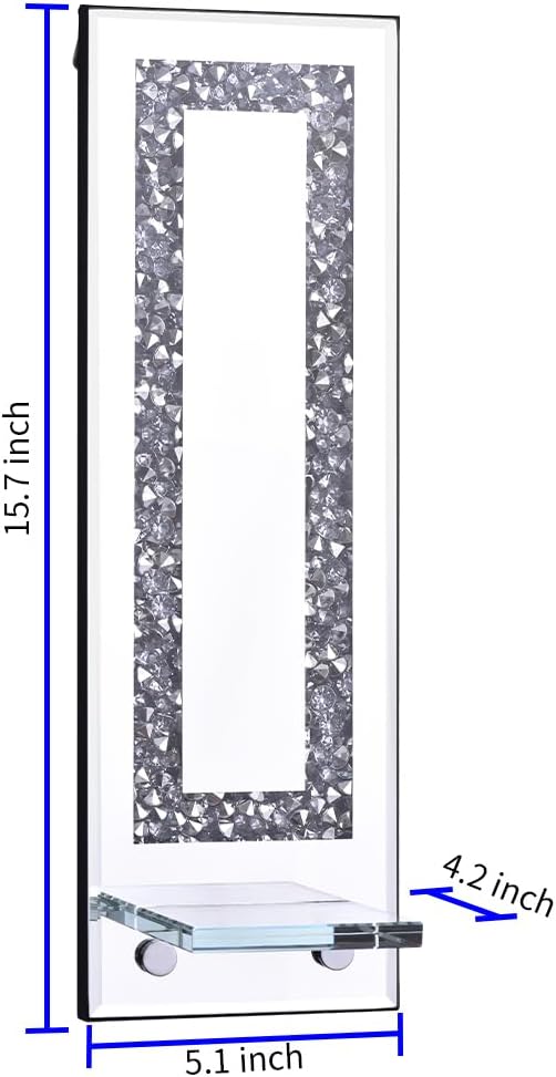 Pibeyer Crystal Crush Diamond Candle Holder Set of 2, Rectangle Silver Mirrored Candle Sconces, Wall Decorations for Living Room, Dining Room (Rectangle Stripe)