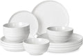 HAPPY KIT 12 Pieces Porcelain Dinnerware Set, Serving Plates and Bowls Set for 4, Chip and Scratch Resistant White Kitchen Dishware Sets, Thick-edge Non-slip Design
