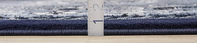 Modern 2x7 Navy Traditional Living Room Rug - Area Rugs for Living Room, Dining & Bedroom - Hand Carved Runner Carpet - Durable Polyester - Non-Fade, Stain-Resistant - Turkish Made