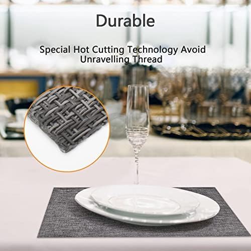 DACHUI Placemats Set of 8, Linen Look Woven Place Mats, Water Resistant, Heat Resistant, Washable, Durable Table Mats (Grey)