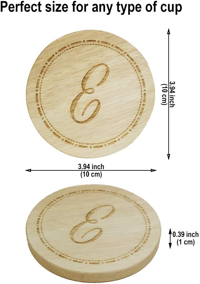 Personalized Wooden Coasters for Drinks - Custom Engraved, Monogram, Great Gifts for Relatives, Friends or Yourself (E, Set of 6)