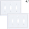 2-Pack Triple Toggle Light Switch Cover Plate, Durable Natural Bamboo Fiber Decorative Switch Plate Covers, Pure White 3 Gang Wall Plate, Corrosion Resistant