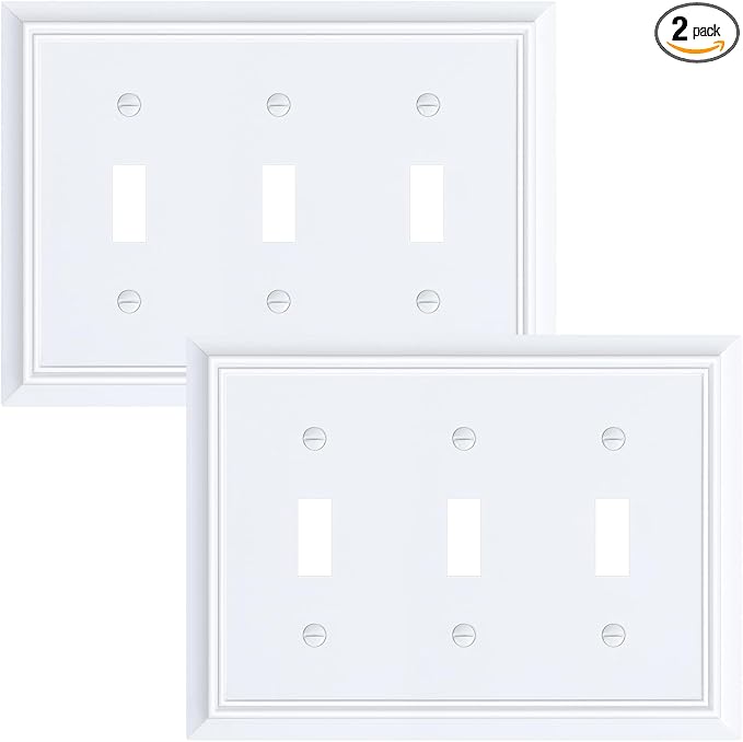 2-Pack Triple Toggle Light Switch Cover Plate, Durable Natural Bamboo Fiber Decorative Switch Plate Covers, Pure White 3 Gang Wall Plate, Corrosion Resistant