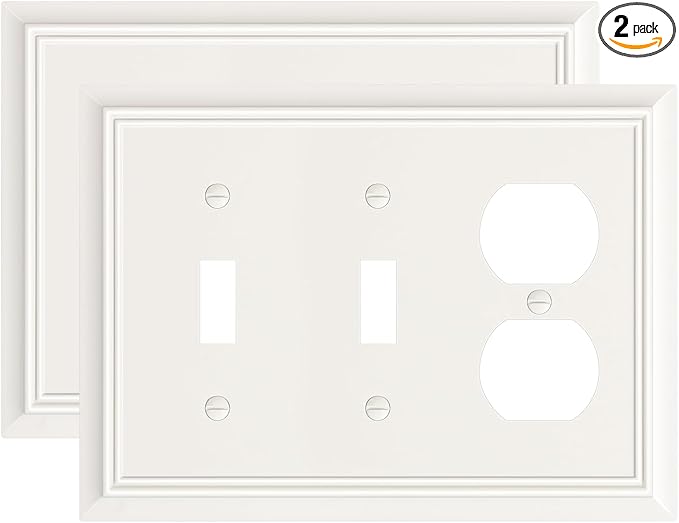 2-Pack Combo Double Toggle/Duplex Outlet Covers, Light Almond Switch Plates and Outlet Covers, Natural Bamboo Fiber Wall Plates for Electrical Outlets, 3 Gang Receptacle Cover, Corrosion Resistant