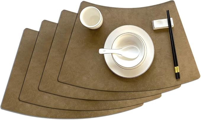 Leather Round Table Washable Placemats, Thick Faux Leather Heat Resistant Wedge Table Placemat, Waterproof Non-Slip Easy to Clean Place mat for Kitchen Coffee Dining Room Table Set of 4