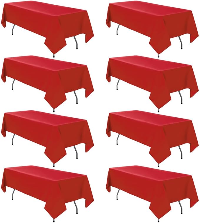 8 Pack Red Tablecloth 60 x 126 Inch Rectangular Valentine’s Day Table Cloth for 8 Foot Rectangle Tables, Wrinkle Resistant Washable Polyester Fabric Table Covers for Party Banquet Buffet and Camping