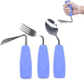 Adaptive Utensils Angled Spoon and Fork for Hand Tremors Parkinsons,Weighted Utensils with Non-Slip Easy Grip Handles for Independent Eating (1pcs Knife+1pcs Fork+1 pcs Spoon,Purple,Right Hand)