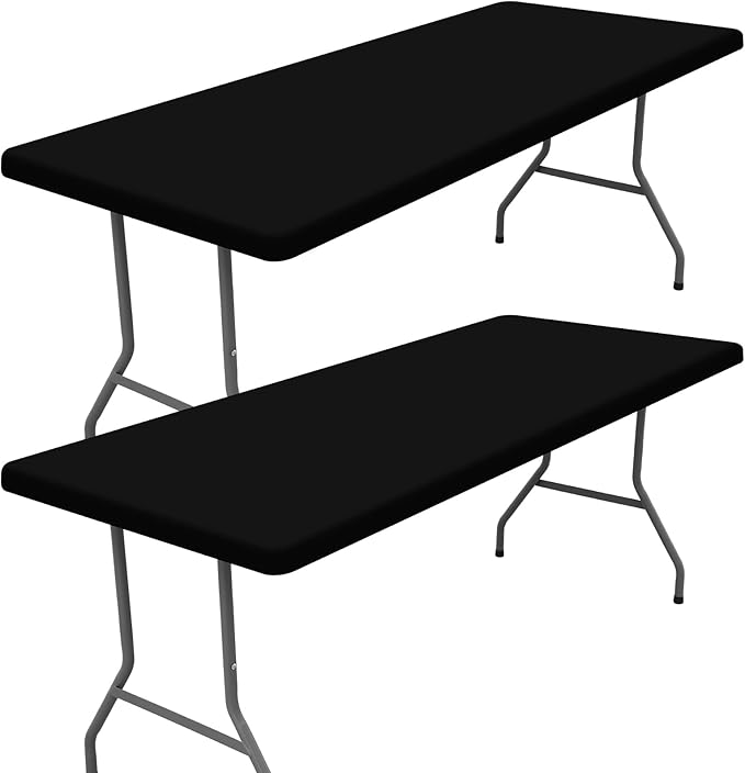 Spandex 6 Foot Rectangle Table Cloth 2 Pack, Elastic Fitted Tablecloths for Picnic, Stretch Washable Patio Table Cover for Outdoor, Camping, Banquet and Parties (Black, 36"x72")