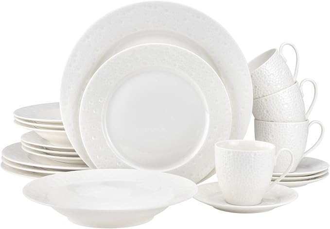 EURO Porcelain 20-pc. Dinner Set Service for 4, 24K Gold-plated Luxury Bone China Tableware ("Orbit")