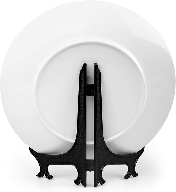 Decorative Plates, Abstract Decor Print Ornament, British Tartan Stripes Pattern, 10 Inch, 1 Plate with 1 Display Stand, Black White
