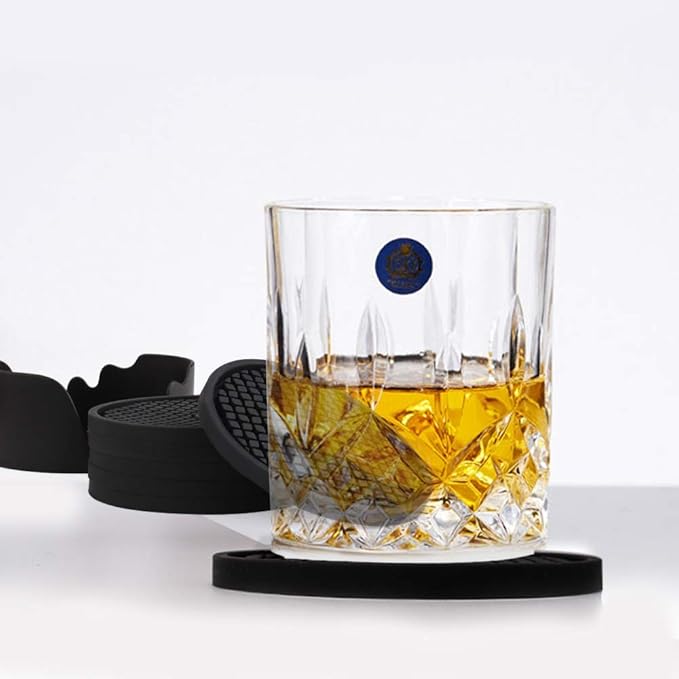 ME.FAN Silicone Coasters [6 Pack] Thickened Drink Coasters with Holder - Cup Mat - Non-Slip, Non-stick, Stay Put, Deep Tray - Prevents Furniture and Tabletop Damages(Blue)