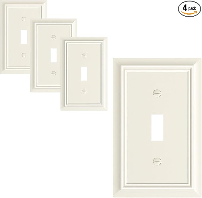 4-Pack Single Toggle Light Switch Cover Plate, Durable Natural Bamboo Fiber Decorative Switch Plate Covers, Light Almond 1 Gang Wall Plate, Corrosion Resistant