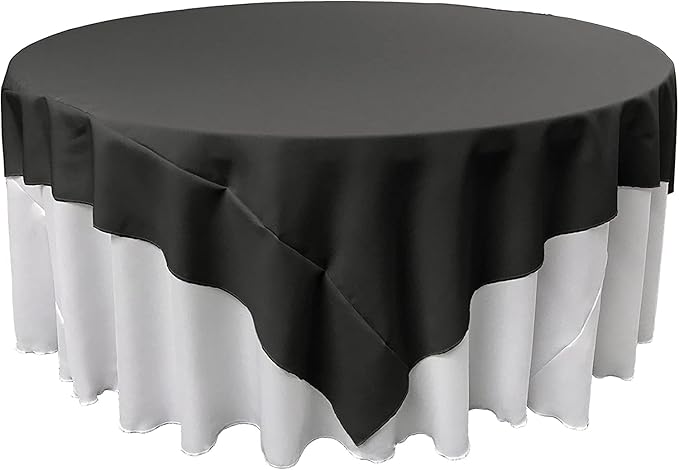 LA Linen Polyester Poplin Washable Square Tablecloth, Stain and Wrinkle Resistant Table Cover 90x90, Fabric Table Cloth for Dinning, Kitchen, Party, Holiday 90 by 90-Inch, Black,TCpop90x90_BlackP24