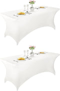LZY Spandex Table Covers 6 Feet, Stretch/Fitted Table Covers for 6 Feet Folding Table, Rectangular Spandex Table Cloths for Wedding Party or Event (6FT-2PCS, White)