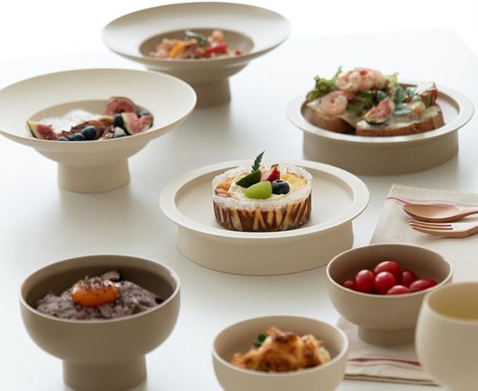 WENSHUO Deep Soup Plate, Angled Rim Pasta Bowl, High-foot Salad Bowl with Wide Rimmed, 15 oz (Crème)