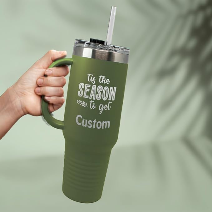 Custom Tumbler Cups with Straw Tis The Season to Get Tipsy Christmas Xmas Coffee Tumbler with Lid Personalized Insulated Travel Mugs Engraved Stainless-Steel 40 Oz Forest Green Personalized Text Here