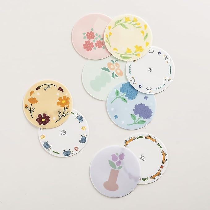FLT Silicone Colorful Coaster Set of 3, Non-Slip Drink Mat, Cute and Unique Printed Design (Made in Korea) (Pastel - Vase)
