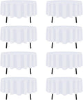 8 Pack White Round Tablecloth 60 Inch White Table Cloth (Fits 20-48 Inch Tables) Stain and Wrinkle Resistant Reusable and Washable Polyester Fabric for Buffet Wedding Party and Banquet