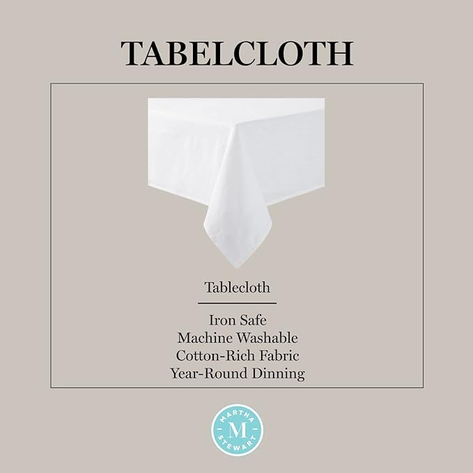 Martha Stewart Honeycomb Modern Farmhouse Polyester Cotton Rectangle Tablecloth, White, 60"x102"