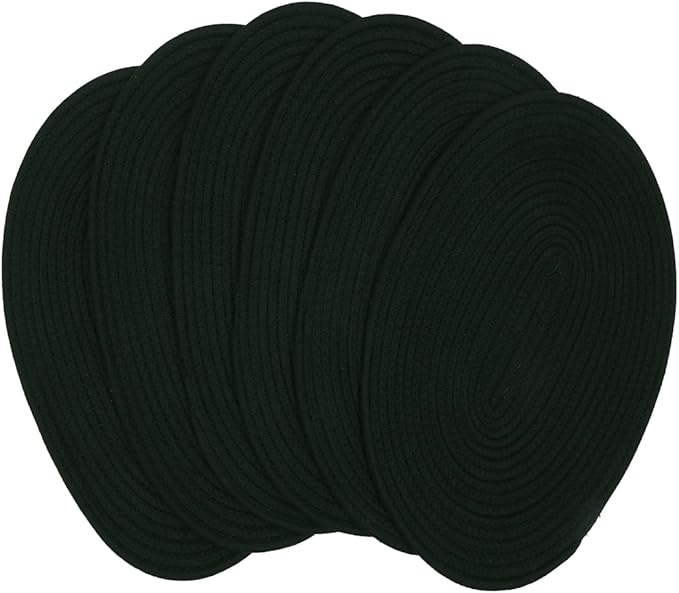 6 Pack Woven Placemats Fabric Tablemats, 12x16 inches Plate Chargers Cotton Weave Placemat Oval Braided Rattan Tablemats for Kitchen Dining Table Outdoor Party Wedding Decoration (Black)