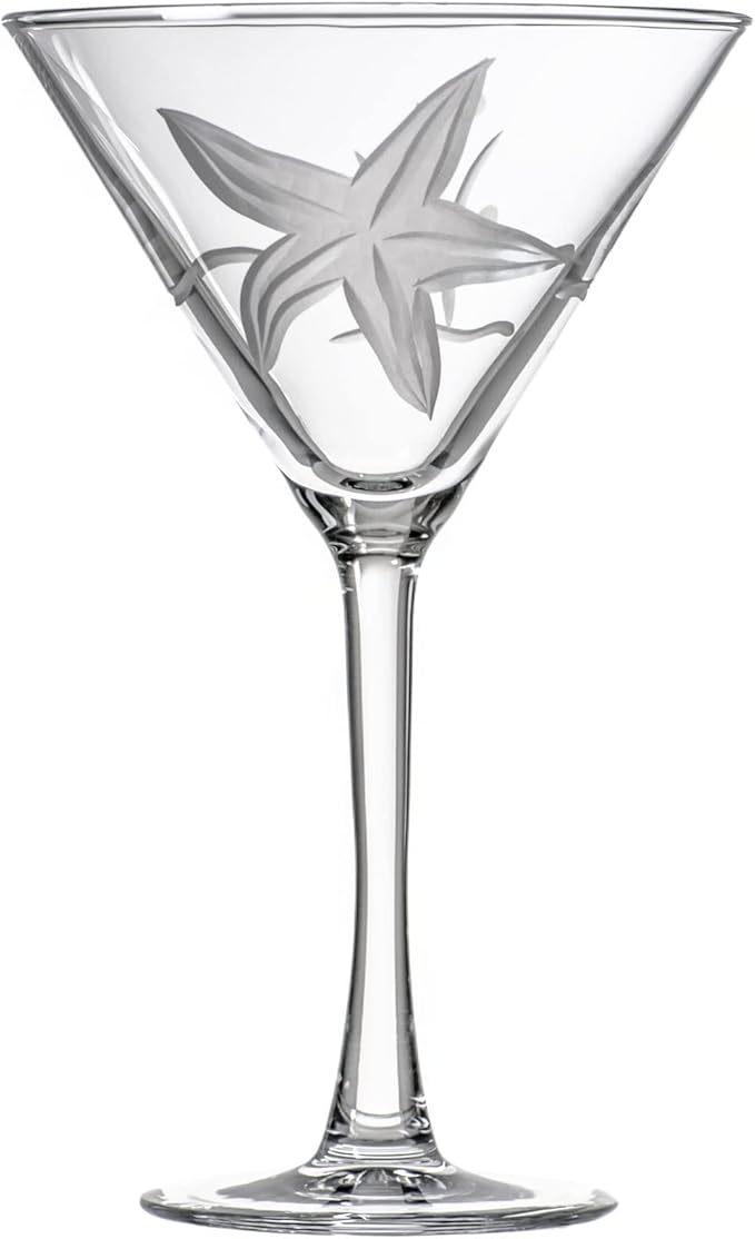 Rolf Glass Starfish Martini Glass 10 Ounce | Set of 4 Stemmed Martini Glasses | Lead-Free Crystal Glass | Diamond-Wheel Etched Cocktail Glasses | Made in the USA