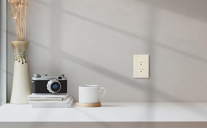 Henne Bery Modern Edge Decorative Wall Plate Switch Plate Outlet Cover, Durable Solid Zinc Alloy (Single Duplex 2PK, Light Almond)