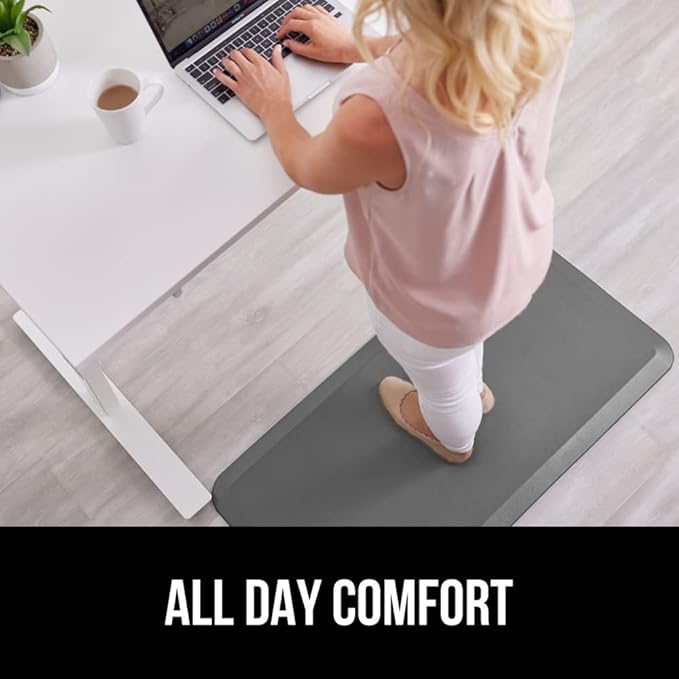 GORILLA GRIP Comfortable Cushioned Kitchen Mats for Floor, 39x20, Waterproof and Stain Resistant Soft Top, 3/4 Inch Thick Ergonomic Standing Desk Anti Fatigue Mat, Foam Supports Ankles and Feet, Grey
