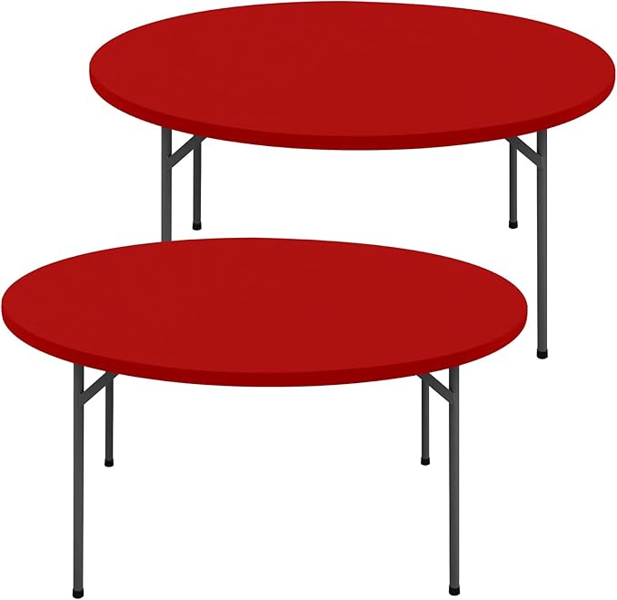 Round Spandex Christmas Tablecloth 2 Pack, Elastic Fitted Waterproof Tablecloths for 45"-56" Tables, Stretch Washable Picnic Table Cover for Camping, Dining, Indoor and Outdoor, Red