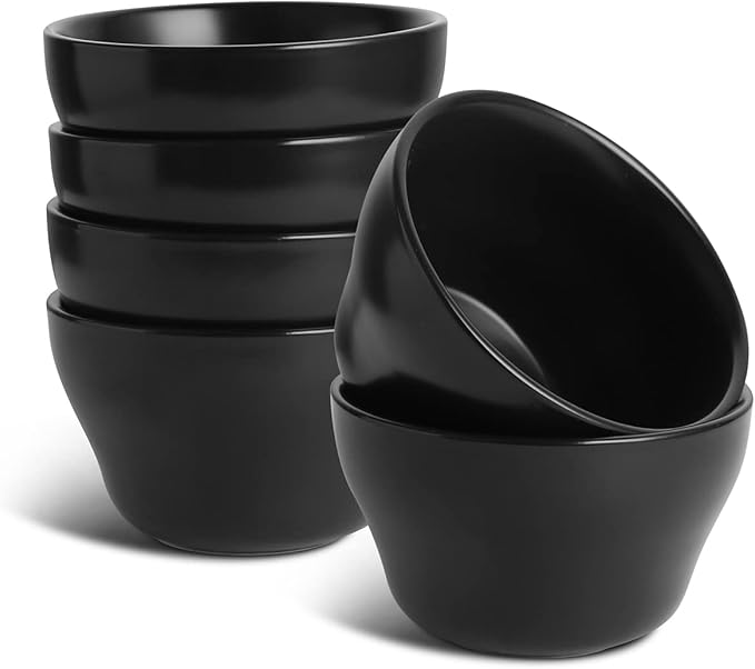 Selamica Ceramic Small Bowls Dessert Bowls 8oz Bouillon Cups for Dessert Soup Dipping Sauce Coffee Cupping Microwave and Dishwasher Safe - Set of 6(Black)