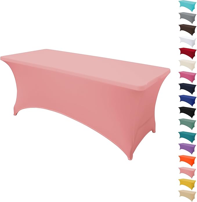 8FT Table Cloth for Rectangular Fitted Events Stretch Pink Table Covers Washable Spandex Tablecloth Protector for Party, Wedding, Cocktail, Banquet, Festival