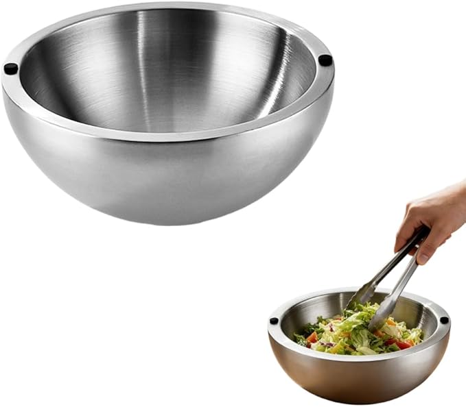 304 Stainless Steel Insulated Salad & Dipping Bowl, 2026 Double Wall Chill Serving Bowl with Ice/Hot Water, Insulated Dish Platter Keeps Salsa, Guacamole, Salad & Food (Caliber 20×9CM)