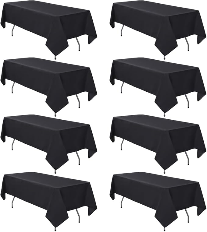 8 Pack Black Tablecloth 60 x 126 Inch Rectangular Table Cloth for 8 Foot Rectangle Tables, Wrinkle Resistant Washable Polyester Fabric Table Covers for Wedding Party Banquet Buffet