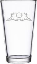 Hat Shark Deer Skull Letter Monogram Pint Beer Glass, 16 oz, Clear, A-Z Initials (1, Letter O)