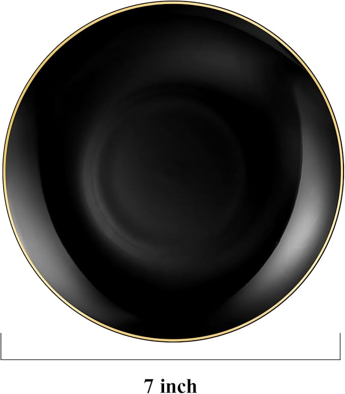 100 PCS Black Gold Plastic Plates, 7 inch Black Disposable Plates for Party, Disposable Dessert Plates for Party, Graduation, Birthday, Wedding