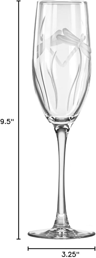 Rolf Glass Dragonfly Champagne Flute Glasses 8 ounce - Toasting Flute Glasses - Lead-Free Glass - Etched Flute Glasses – Proudly Made in the USA (Set of 4)
