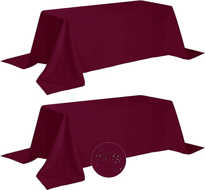Fokitut 2 Pack Waterproof Rectangle Tablecloth, 90x156 Inch,Stain Resistant and Wrinkle Polyester Table Cloth, Fabric Table Cover for Kitchen Dining, Wedding, Party, Holiday Dinner-Burgundy