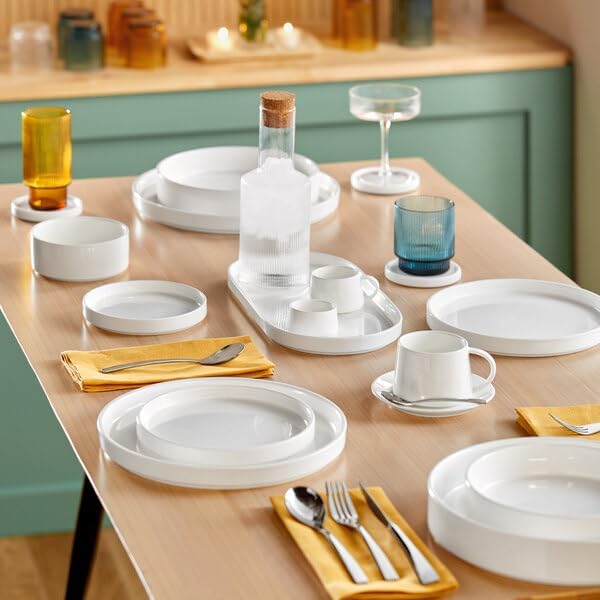Lore Bright White Porcelain Deep Plate, 10 3/4 Inch, Raised Rim, Dishwasher Safe, Stackable, Scandinavian Design, 12 per Case