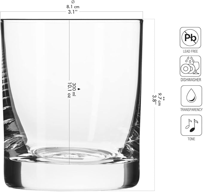 Krosno Whisky Sour Tumbler Glasses Old Fashioned Bourbon Cognac Brandy | Set of 6 | 10.1 oz | Blended Collection | Perfect for cocktails, drinks, water, juice, scotch, irish liquor, whisky