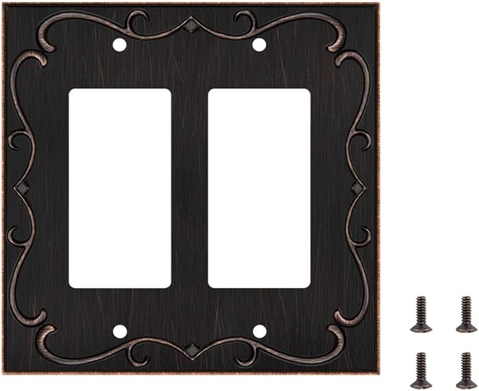 French Cabriole Decorative Wall Plate Switch Plate Outlet Cover (Double Decorator, Aged Bronze)