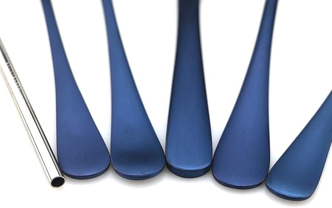 JASHII Modern Royal 20 Pcs Blue 18/10 Stainless Steel Utensils Cutlery Dinnerware Set w/ 4 Pcs Straw, Knife Fork and Spoon Flatware Set for Wedding Festival Christmas Party Service for 4