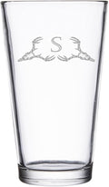 Hat Shark Deer Skull Letter Monogram Pint Beer Glass, 16 oz, Clear, A-Z Initials (1, Letter S)