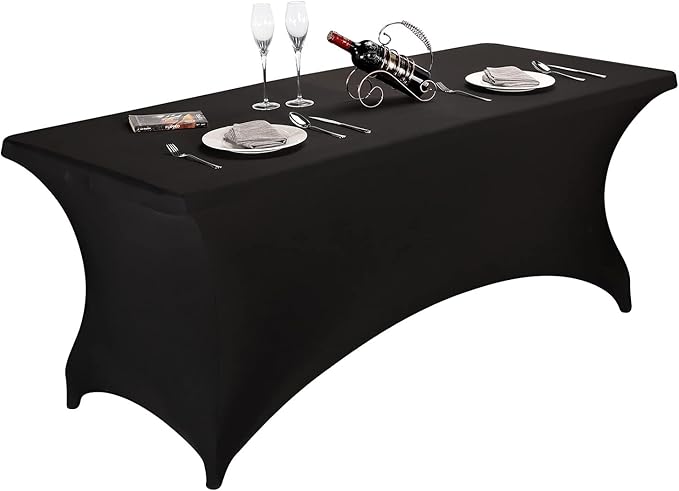 LZY Spandex Fitted Stretch Table Cover for 6 ft or 4ft or 8ft Folding Table, Rectangular Cocktail Tablecloth, Perfect for Party or Banquet (6FT Black)