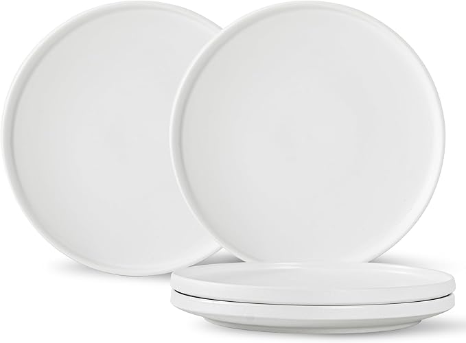 Stoneware Salad Plates Set of 4, 8 Inch Plates for Dessert, Ceramic Plates Sets, Microwave Safe, Dishwasher Safe, Versatile for All Seasons, Matte White