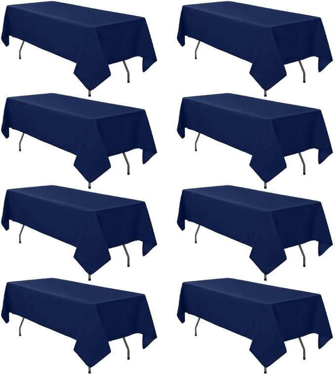 8 Pack Navy Blue Tablecloth 60 x 102 Inch Rectangular Table Cloth for 6 Foot Rectangle Tables, Wrinkle Resistant Washable Polyester Fabric Table Covers for Wedding Party Banquet Buffet and Camping
