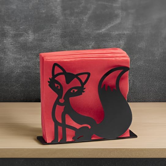 Mango Steam Tabletop Napkin/Tissue & Letter Holder for Home, Kitchen, Restaurants (Fox, Black)