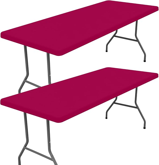 Spandex 4 Foot Rectangle Table Cloth 2 Pack, Elastic Fitted Tablecloths for Picnic, Stretch Washable Patio Table Cover for Outdoor, Camping, Banquet and Parties (Fuchsia, 30"x48")