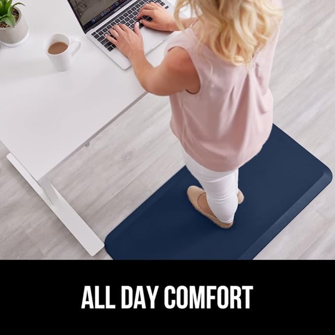 GORILLA GRIP Comfortable Cushioned Kitchen Mats for Floor, Waterproof and Stain Resistant Soft Top, 3/4 Inch Thick Ergonomic Standing Desk Anti Fatigue Mat, Foam Supports Ankles and Feet, 20x32, Navy