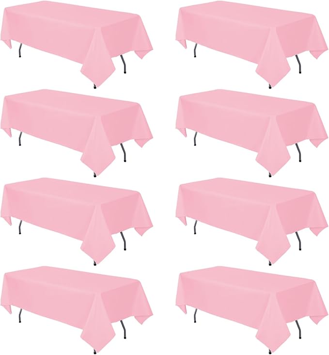 8 Pack Pink Tablecloth 60 x 102 Inch Rectangular Valentine’s Day Table Cloth for 6 Foot Rectangle Tables, Wrinkle Resistant Washable Polyester Fabric Table Covers for Wedding Party Banquet Buffet